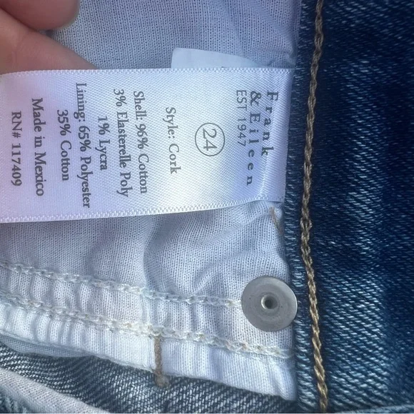 Frank and Eileen Cork Everyday Blue Denim Jeans Straight Crop Raw Hem size 24